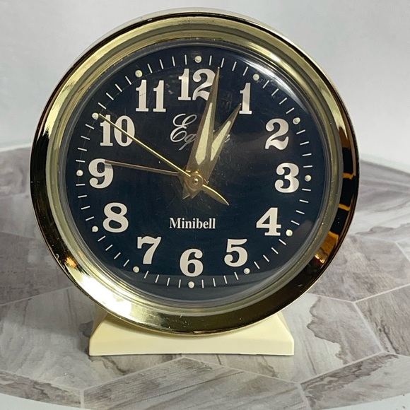 Vintage Equity Minibell Alarm Clock Cream Gold Manual Wind Made in China - Picture 1 of 8